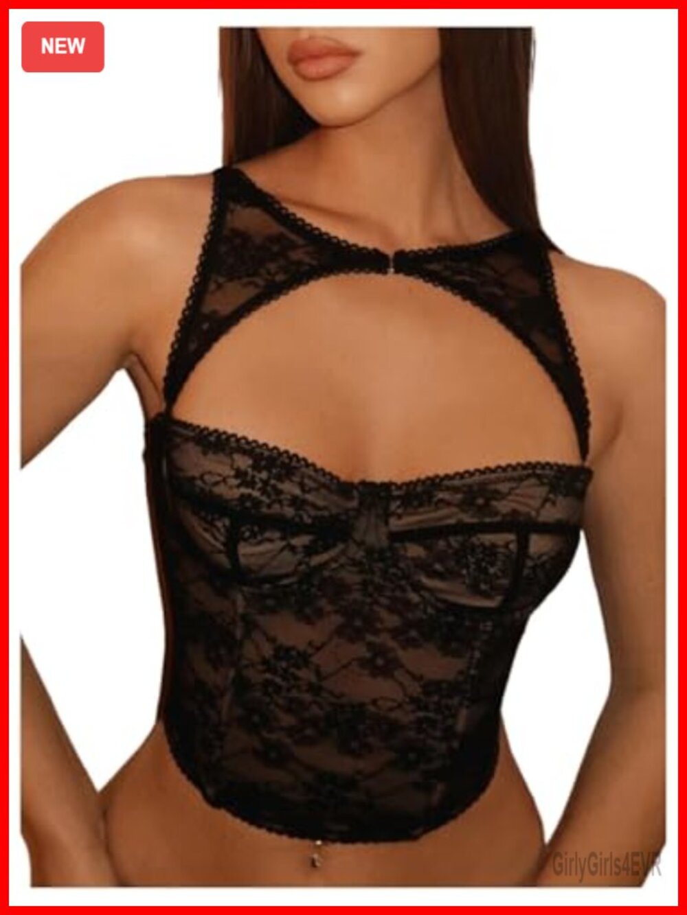 Lace Cut Out Bustier Corset Crop Tank Top Sheer Mesh Club Party